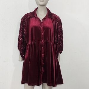 Umgee Burgundy Sequin Mini Dress Velvet  Sz M Womens